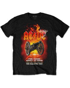 AC/DC unisex t-shirt with flaming cannon “For Those About to Rock” 40th anniversary design