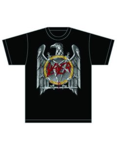 Slayer t-shirt with eagle crest and pentagram logo in metallic style